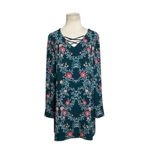 Xhilaration green floral long flare sleeves mini dress size M